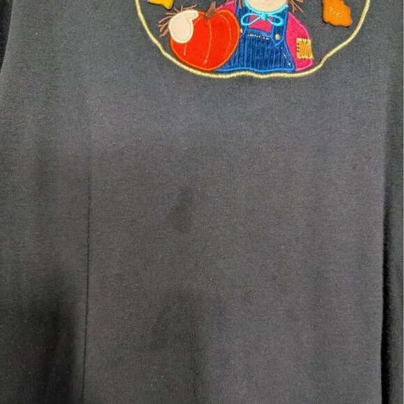 Vintage Fall Scarecrow Embroidered Shirt Womens Size Large Black Long Sleeve - Picture 3 of 11
